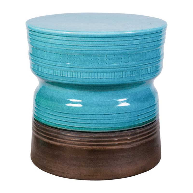 Ancaris Garden Stool, Aquamarine Gloss/Brown