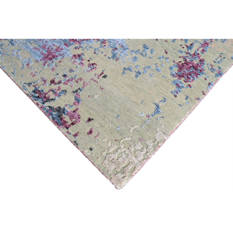 Hand Knotted Abstract Area Rug in Beige/Lilac, Rectangle 9' x 12'