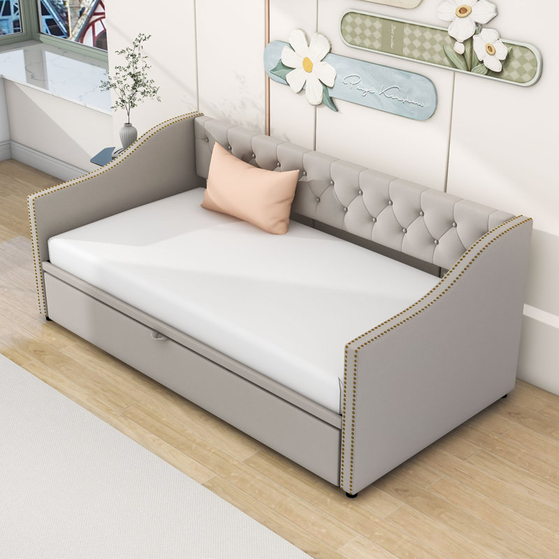 Velvet Daybed with Trundle, Gray