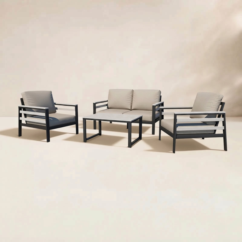 Townsend - Person Patio Conversation Set with Cushions, Cast Silver Sunbrella®