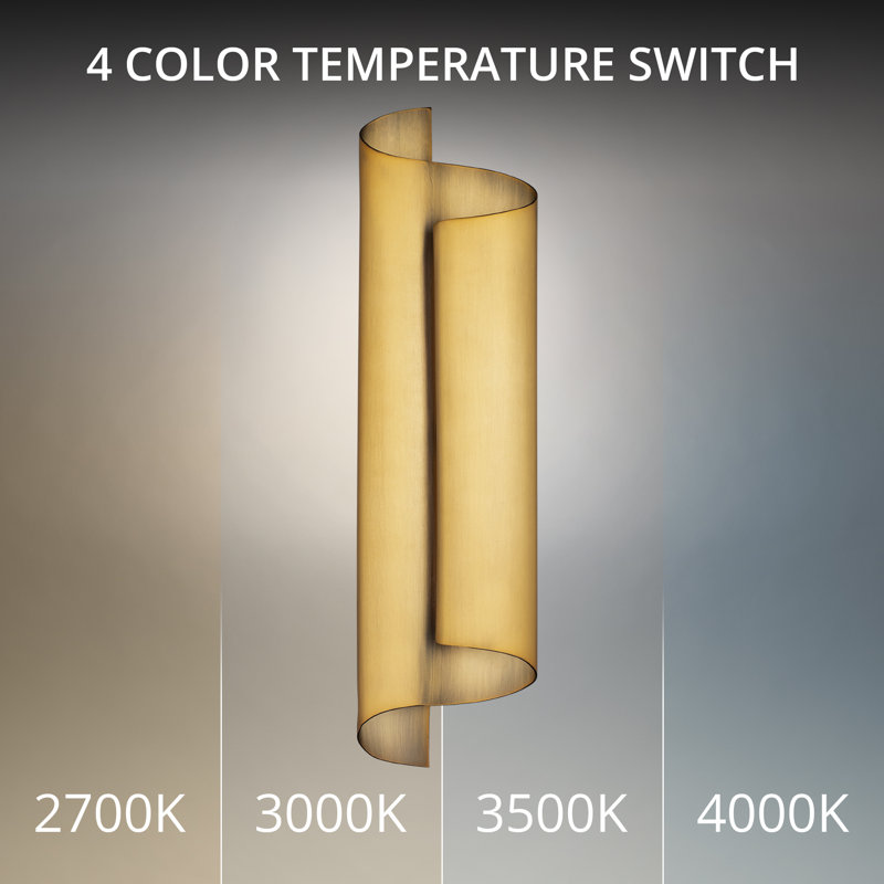 Pirouette Dimmable LED Wall Sconce With Built-In Color Temperature Switch From 2700K/3000K/3500K/4000K, Aged Brass