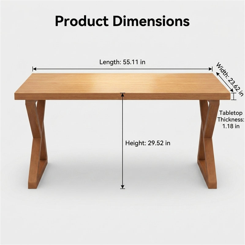 Solid Wood Dining Table For Small Homes: Rectangular Dining Table For The Living Room, 29.52"H x 55.11"L x 23.62"W