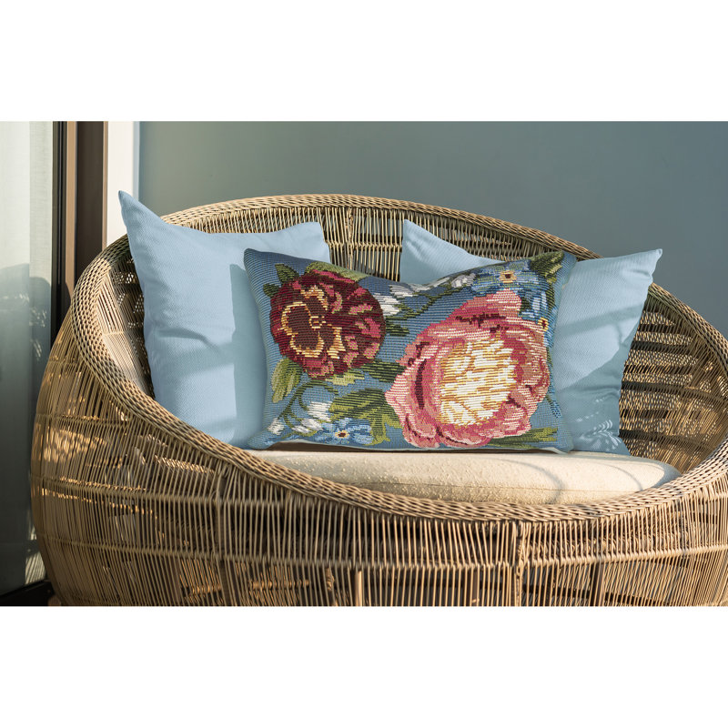 Marina Floral Outdoor Throw Pillow, Aqua, Rectangle 12"H x 18"W