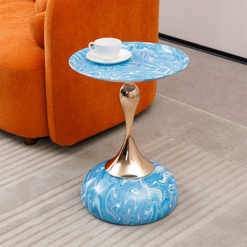Table d'appoint polyvalente en métal à piédestal, Bleu, Bleu