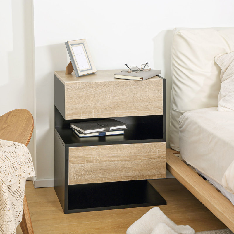 HOMCOM Floating Bedside Table Modern Wall Mounted 46 x 30 x 30 cm Oak Tone