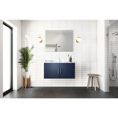 Bleu marine 36 po Meuble-lavabo de salle de bain avec miroir à DEL - Option de rangement spacieuse entièrement assemblée rapidement et commodément avec un compartiment de l 22 po x P 22 po