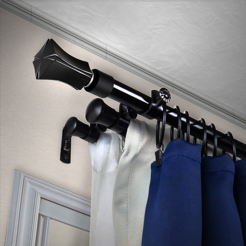 Ensemble de tringle à rideaux réglable 0,81 po Agis, Noir, 28" - 48"