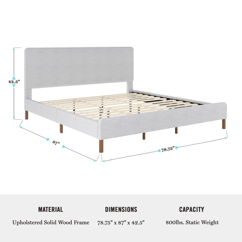 King Gray Linen Upholstered Platform Bed with Wood Frame