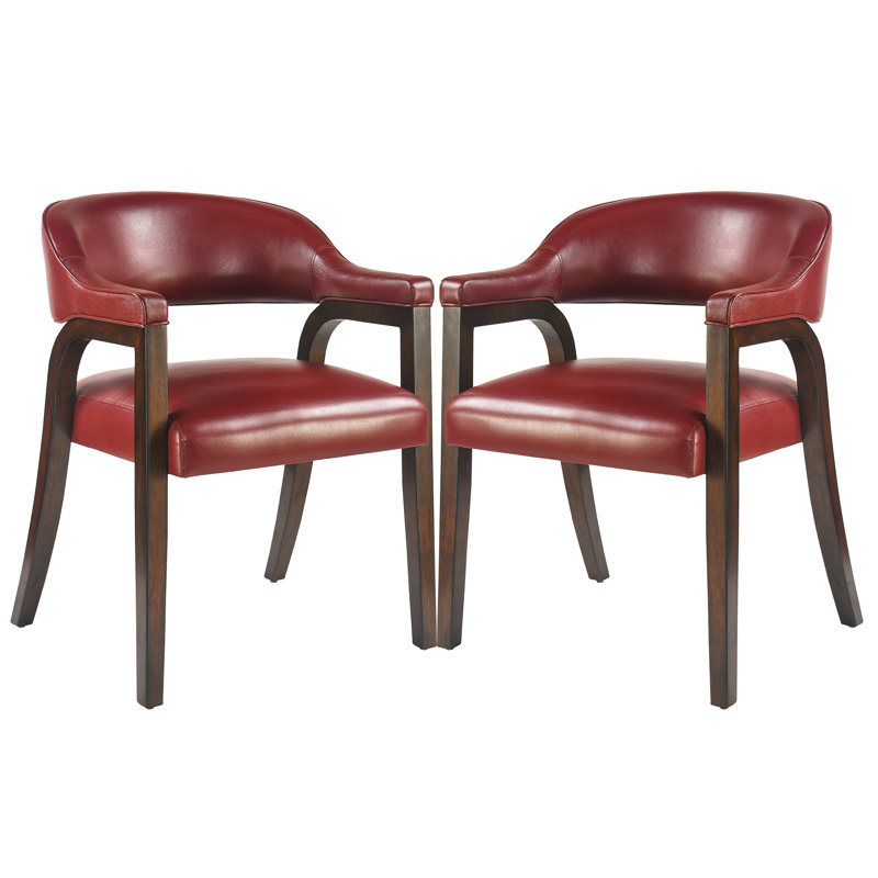 Ensemble de 2 chaises de salle à manger de style moderne Mid-Century, revêtement en similicuir rembourré, structure en bois massif, sièges de cuisine et de salle à manger confortables rouge