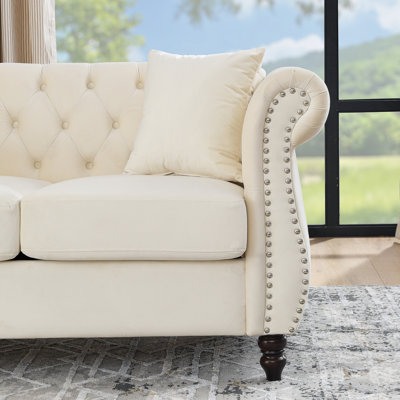 3-Seater + 3-Seater Combination Sofa.Beige Velvet