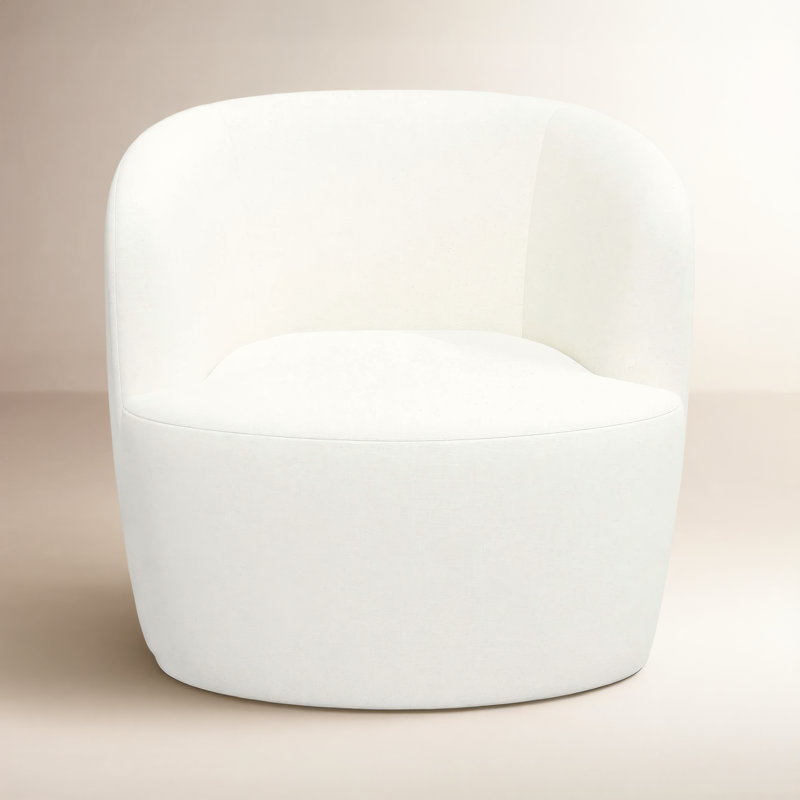 Fauteuil demi-tonneau pivotant Mina, Lin blanc texturé Zuma