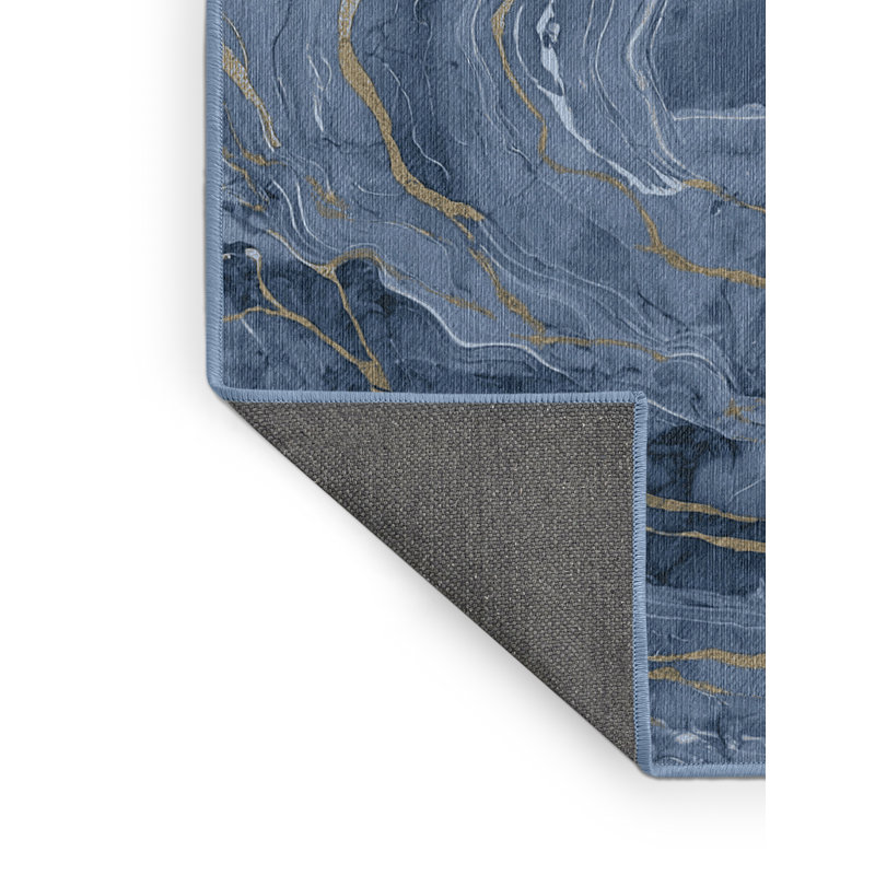 Machine Washable Blue Area Rug, Square 6'