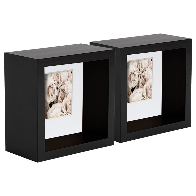 Nicola Spring - 3D Deep Box Photo Frames, Black/White, 11cm H x 11cm W x 6cm D