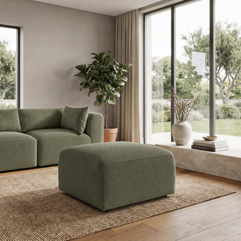 Driftwood 74 cm W Boucle Rectangle Footstool, Green
