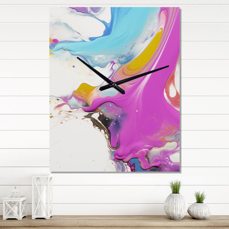 Fuchsia rose et bleu clair Illusions fluides I - Très grandes horloges murales abstraites, Grand