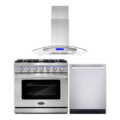 Ensemble de cuisine 3 pièces avec hotte à gaz autoportante 36 po et 36 po