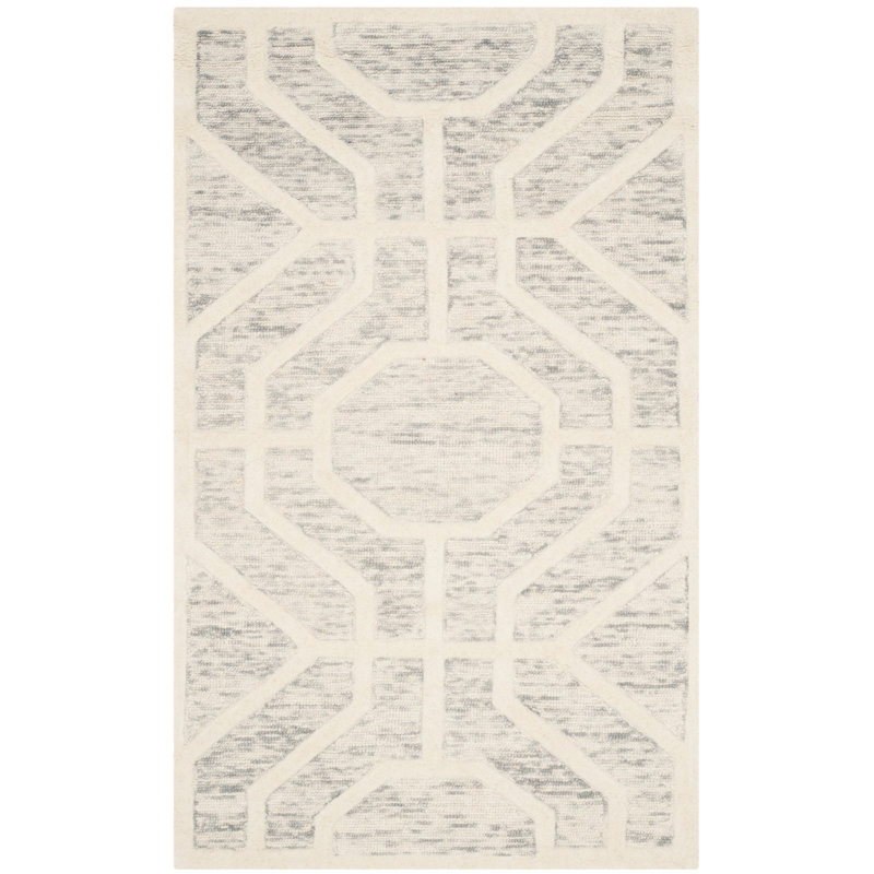 Deedgra Hand Tufted Wool Geometric Rug, Rectangle 2' x 3'
