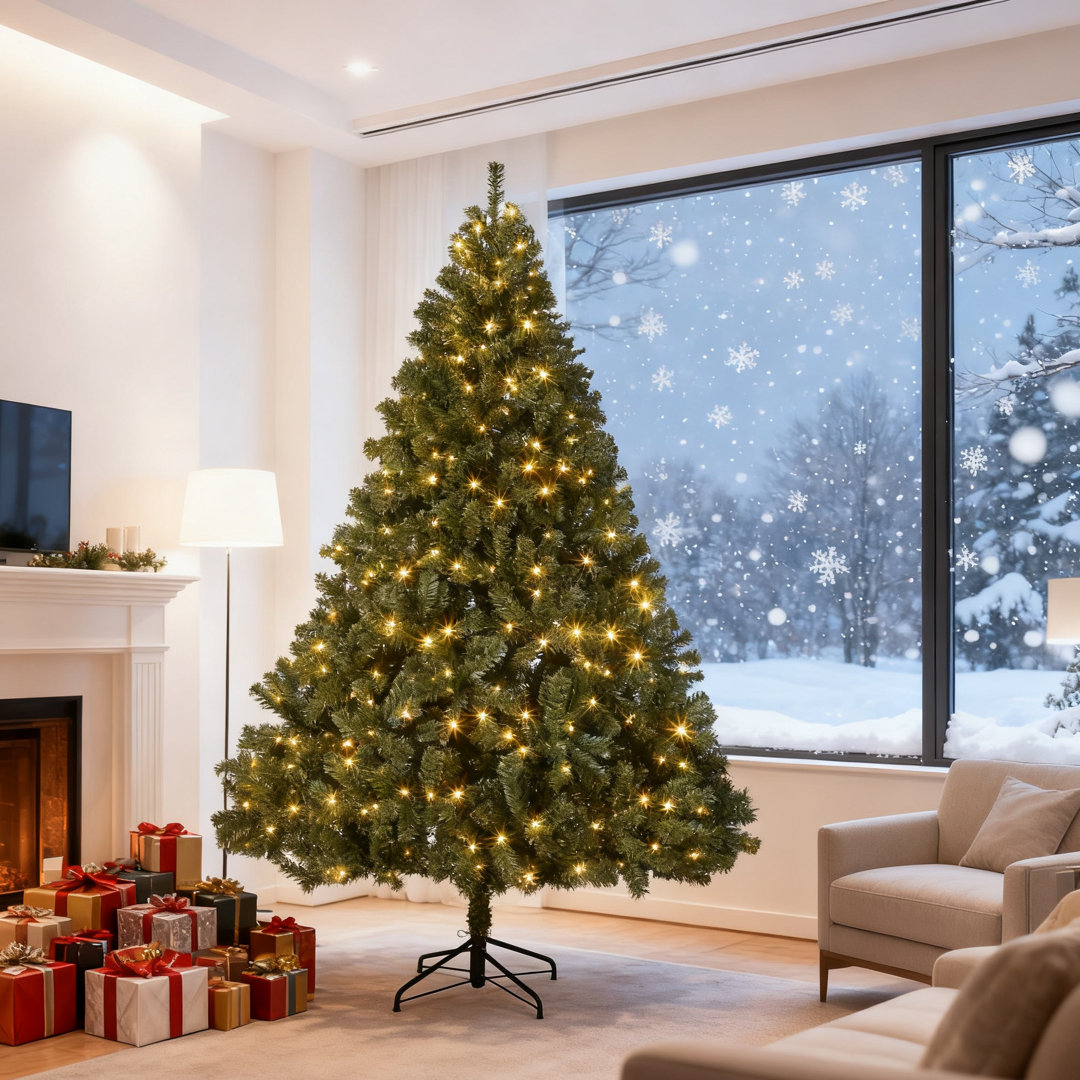Holiday Christmas Tree with/without LED Lights, Realistic Spruce, Hinged Metal Branches and Foldable Stand, Indoor Artificial Xmas Tree for Home, Off