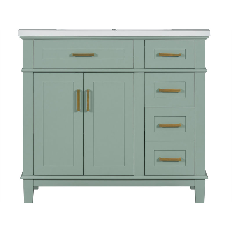 36'' Single Bathroom Vanity with Ceramic Top, Green