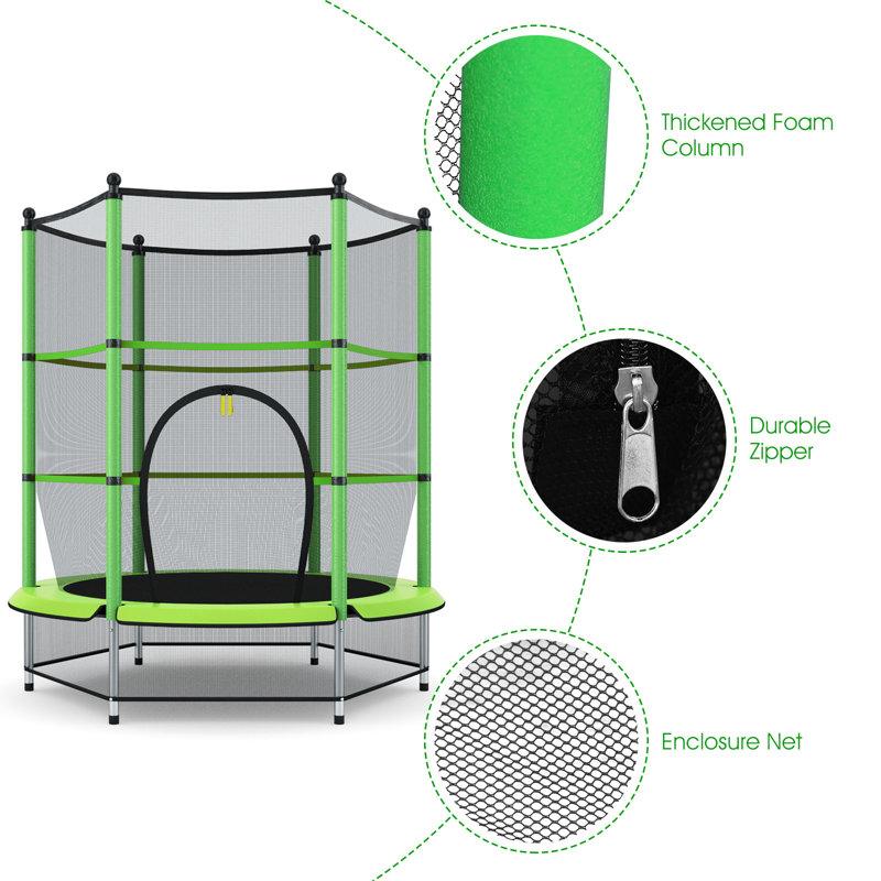 Addey Freeport Park 1.4cm Round Backyard Trampoline with Safety Enclosure, Green