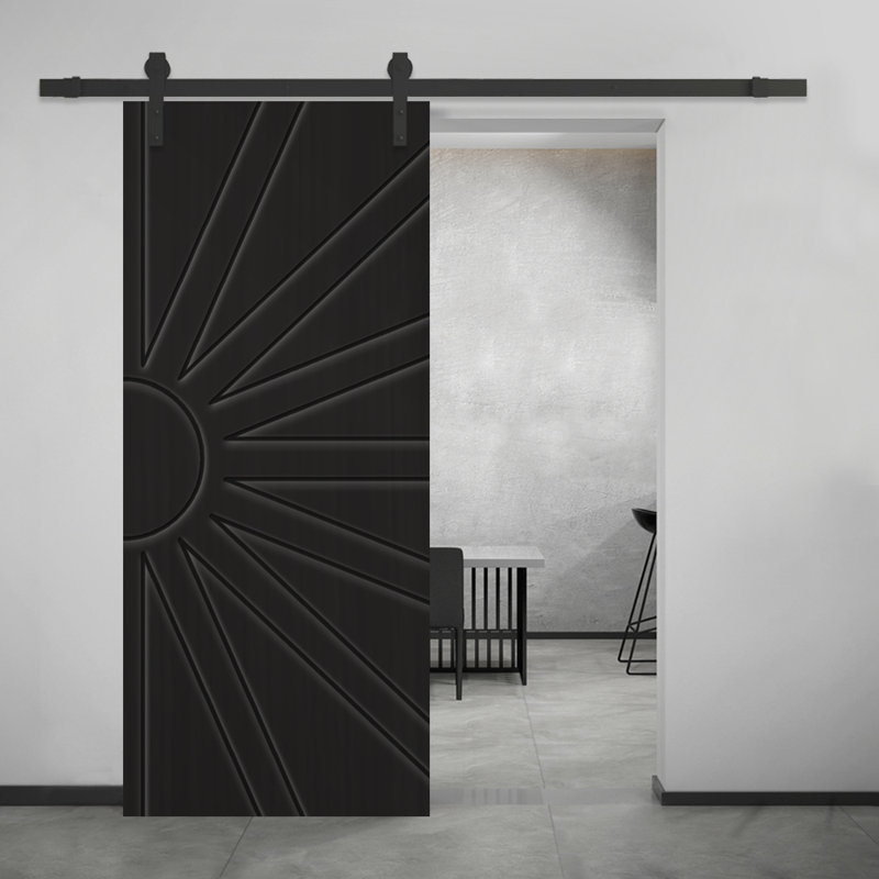 Porte de grange à panneaux et en bois avec quincaillerie d'installation, 30 po x 80 po, Noir, Noir mat