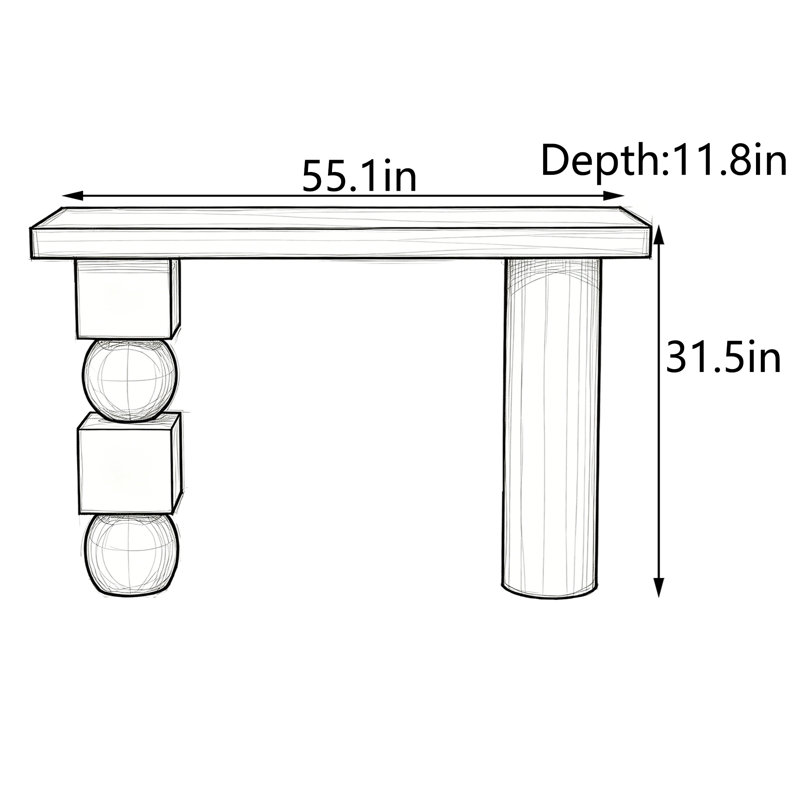 Table d'entrée Mid-Century, H 31,5 po x l 55,1 po x P 11,8 po, Noir