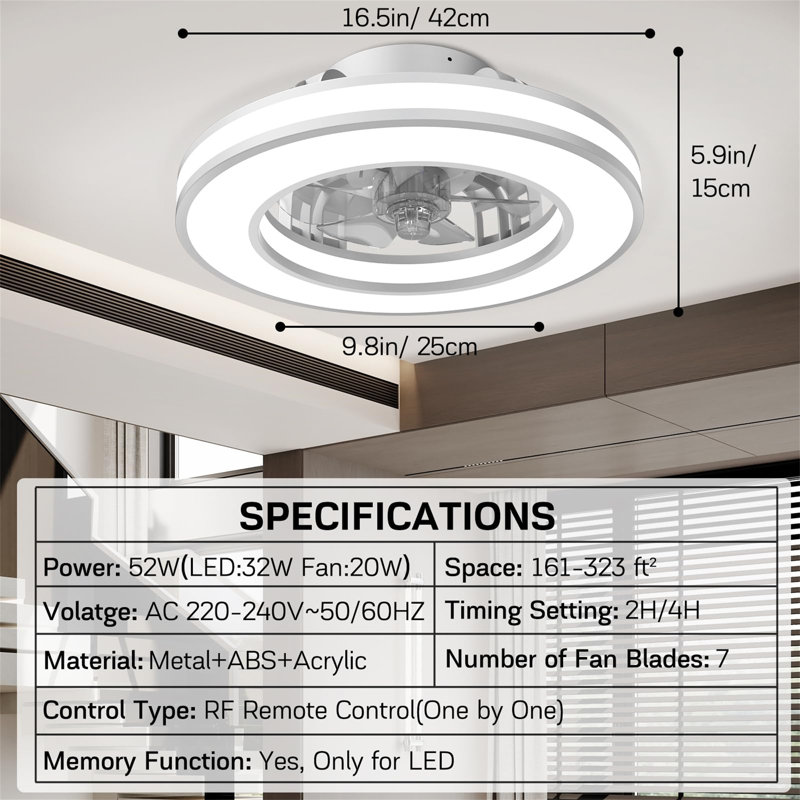 Ceiling Fan with LED Lights, Clear