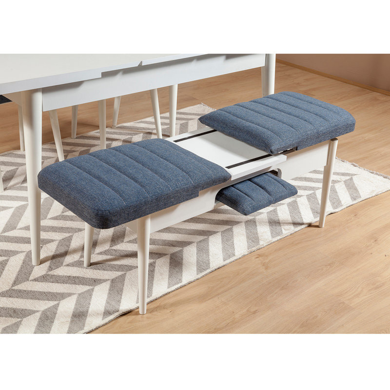Banc rembourré Nalley, Blanc / bleu foncé
