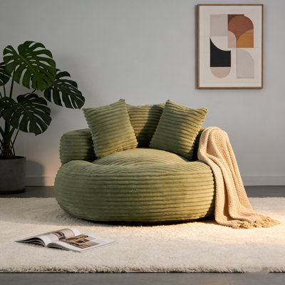 Round Bean Bag Chair for Adults & Teens, 45.8" Foam Bean Bag Chair, Corduroy Cover, Large Lounge Chair, No Assembly