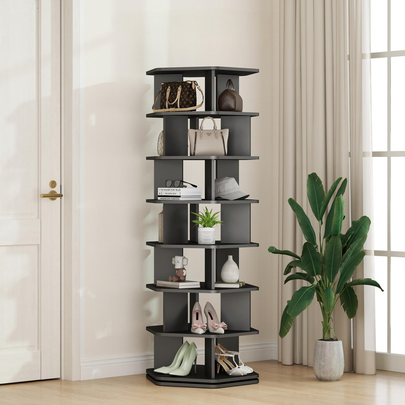 7 Tier Wooden Rotating Shoe Rack Tower 360°Spinning Shoe Rack, Black