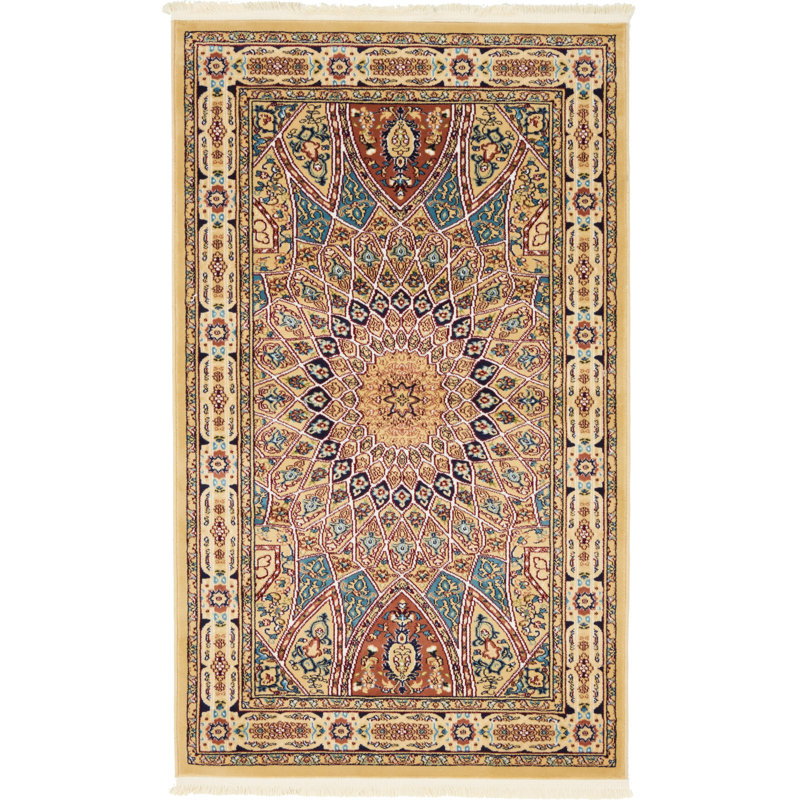 Tapis bleu Jackson Jackson, Beige/Burgundy, Rectangle 3 pi 1 po x 5 pi 3 po