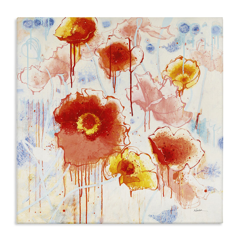 "Dripping Abstract Poppies", art mural par Shirley Novak, H 36 po x l 36 po