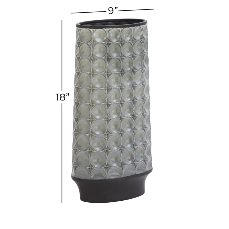 Vase de table en céramique argenté intérieur / extérieur, H 18 po x l 9 po x P 5 po