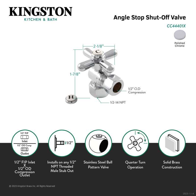 Robinet d'arrêt Kingston 1/2 "FIP x 1/2" DO, Chrome poli
