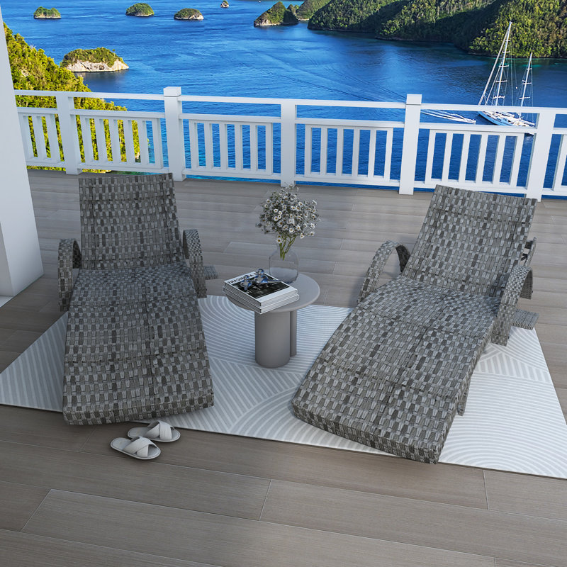 Ensemble de 2 chaises longues en osier, Gris, Gris