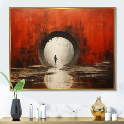 Tunnel abstrait en béton rouge, impression sur toile