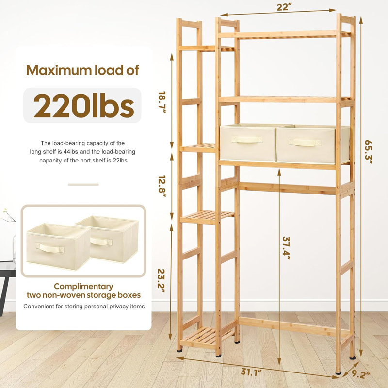 Natural Bamboo Over-the-Toilet Storage with Adjustable Shelves