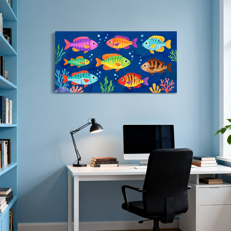 Animaux, poissons, corail coloré, scène sous-marine, H 16 po x l 32 po