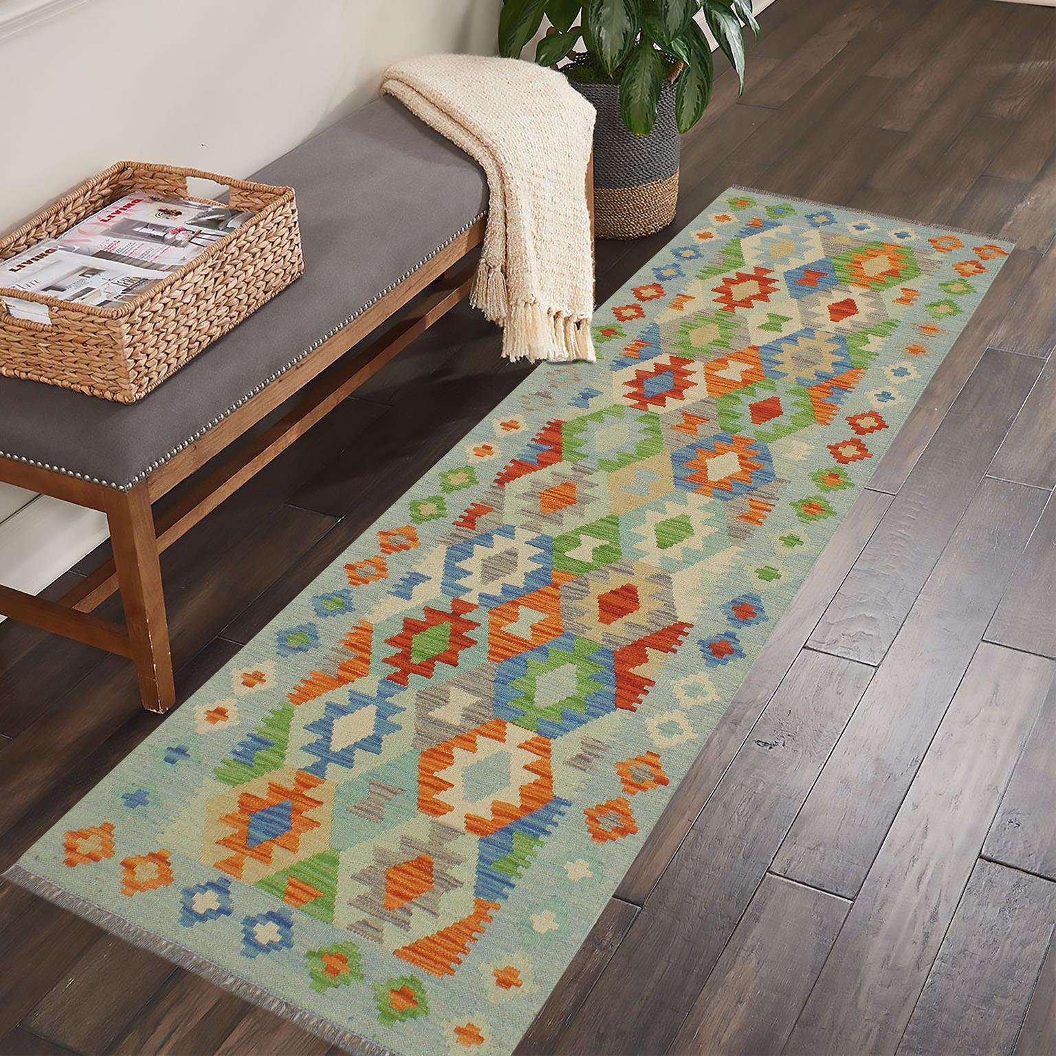 Isabelline Kemarri Geometric Handmade Hand-Woven Runner 2'7'' x 6'3 ...