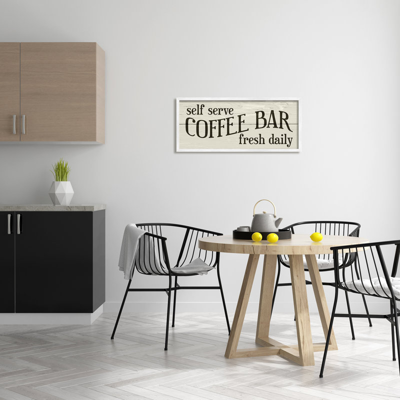 Signe de barre de café en libre-service avec motif de planche rustique surdimensionné encadré noir, art texturé par Daphne Polselli