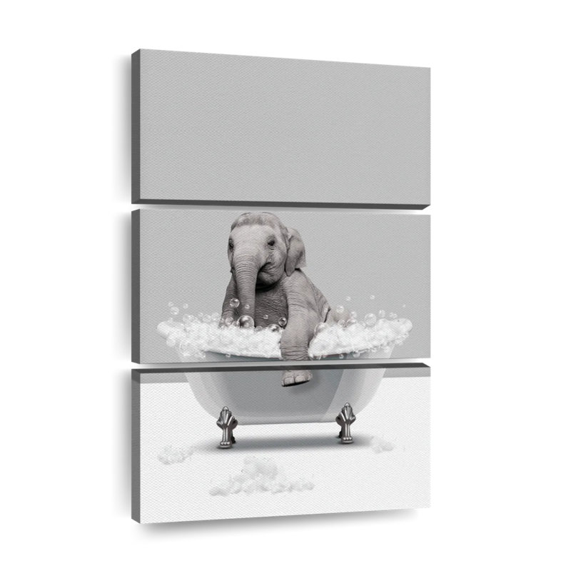 Bathtub Animal Elephant Silver Multi Piece Canvas Print, H 45 po x l 28 po x P 1,25 po