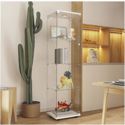 Vitrine en verre trempé, armoire à vin, armoire de rangement, classeur, avec lumière paipai alimentée par batterie, pieds de plancher réglables, convient aux sols inégaux, peut être placé n'importe où, couleur: blanc