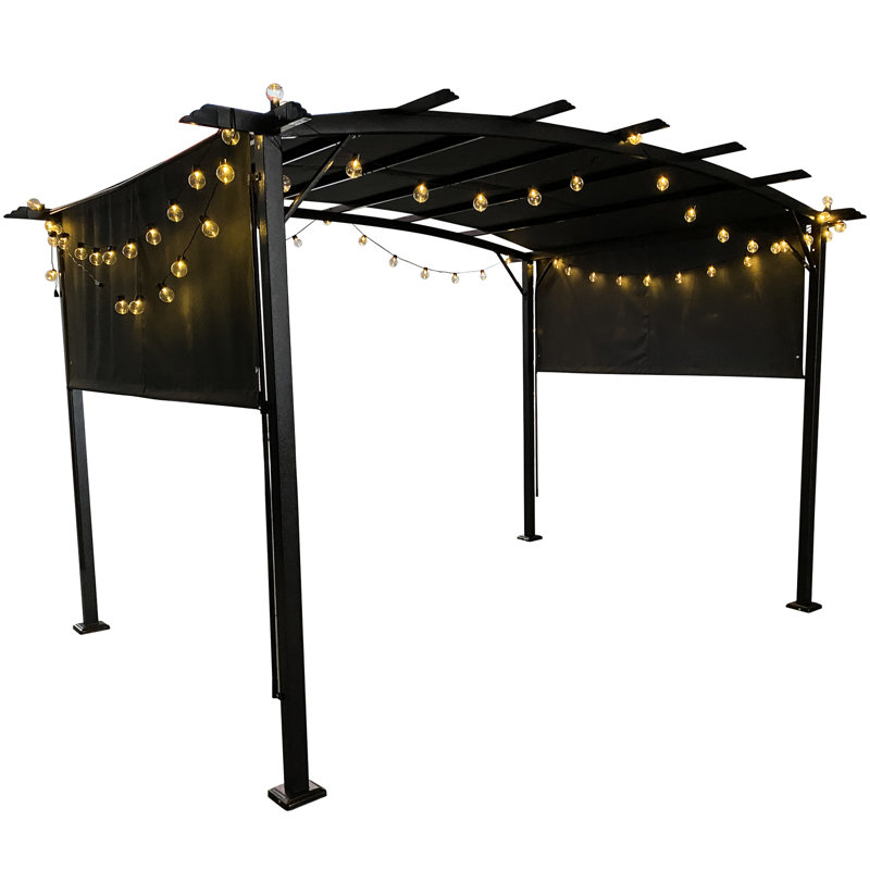 Outdoor Pergola Gazebo - 12 X 9 Ft, Steel Frame With Retractable Canopy For Bbqs 12X9 Ft Shade Backyard Activities