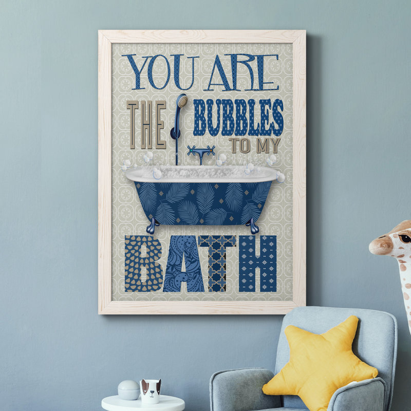 «Bubble Bath», art textuel sur toile, Cadre blanc, H 44 po x l 31 po x P 1 po