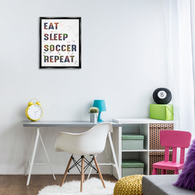 Cadre flottant Eat Sleep Soccer Repetition, design par Marcus Prime, Cadre flottant noir de jais, H 21 po x l 17 po