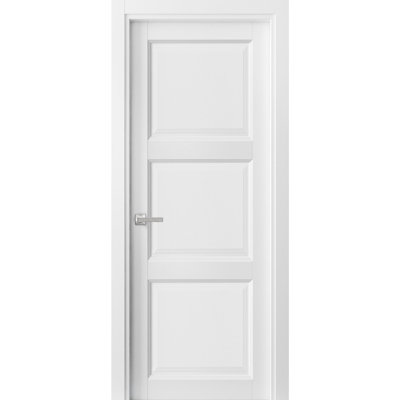 Porte de cuisine/garde-manger à 3 panneaux avec quincaillerie Lucia 2661 Blanc Soie, cadre et moulures pour panneau unique, portes robustes pour salle de bain et chambre à coucher - 18 po x 96 po