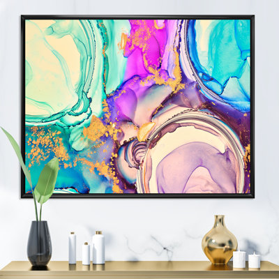 Mauve et turquoise, art abstrait fluide de luxe - peinture sur toile