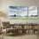 Plantes et fleurs, aquarelle, paysage, ciel, nuages, champ, chemin, arbres, réflexion, ensemble de 3 impressions sur toile
