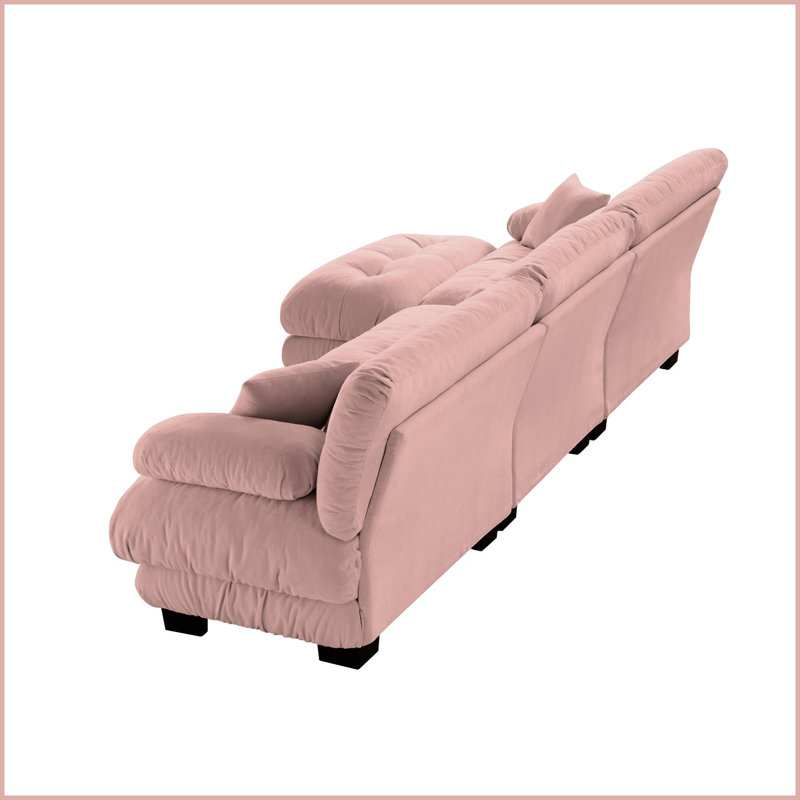 Canapé modulaire convertible en L en chenille avec repose-pieds, 35.4" H x 133.8" W x 59.6" D, Rose
