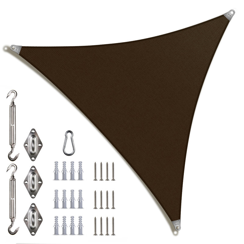 Voile d'ombrage triangulaire ColorTree avec ensemble de quincaillerie - UPF50, coins renforcés, tissu 260 g / m², Brun